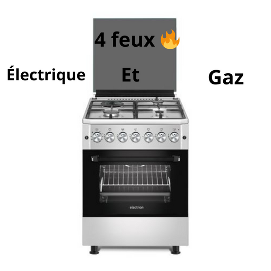 Cuisinière Elactron combiné Gaz et électrique 4 feux large 60x60